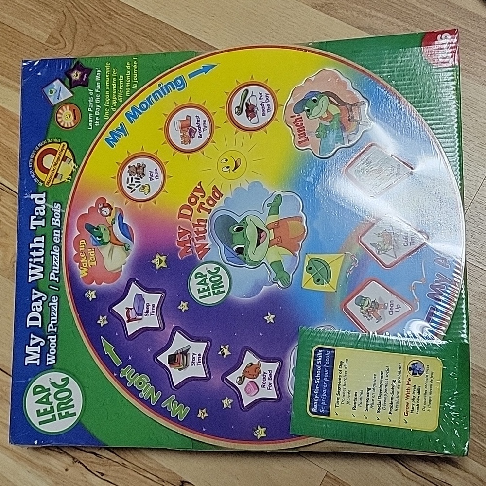 Leapfrog learning My day with tad Wood Puzzle Clock‎ Time NEW wood puzzle fun